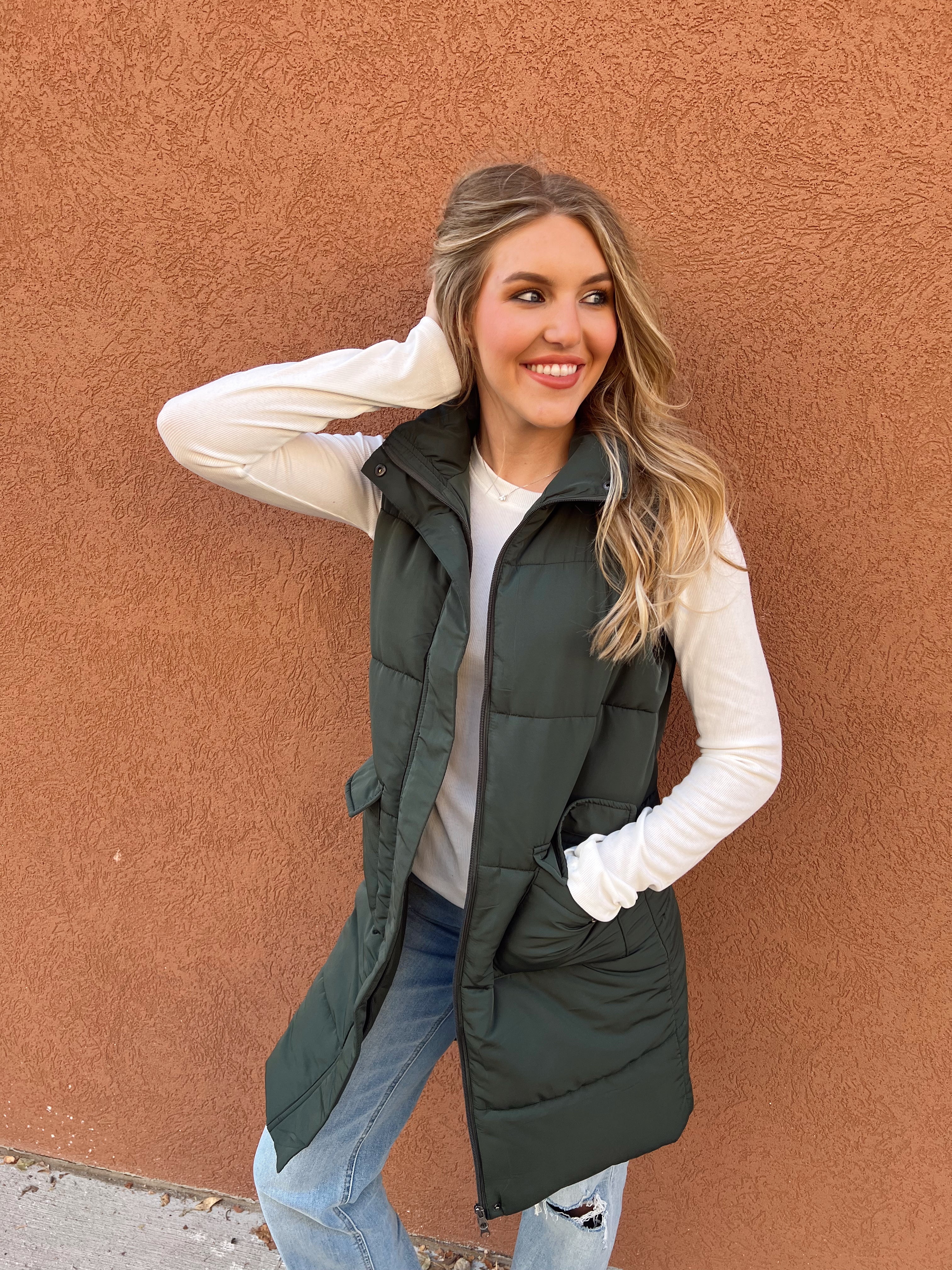 Dark Green Long Vest – The Saucy Blonde Boutique