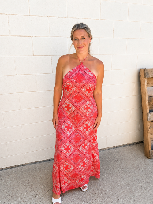 Bandana Print Halter Midi Dress